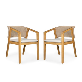 7 Piece Outdoor Dining Set With Rectangular Table And 6 Arm Chairs - Beige / Brown / Brown Mix / Light Teak
