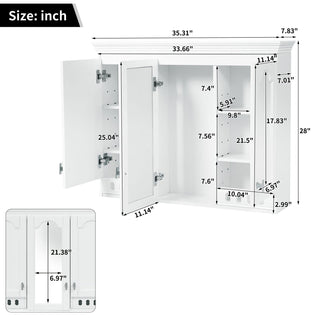 Wall Mount Mirror Cabinet With Adjustable Shelves, Soft Closing Hinges