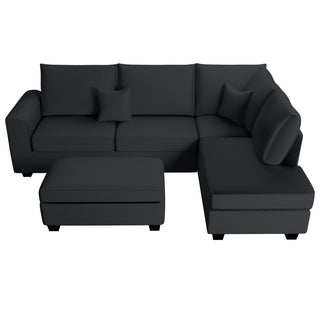 Modern Style Sectional Set With USB Port, Storage Ottoman