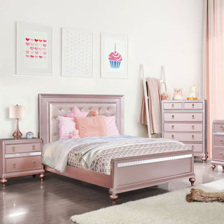 Nightstand With Mirror Accent Panels, 2 Drawer Design - Rose Gold