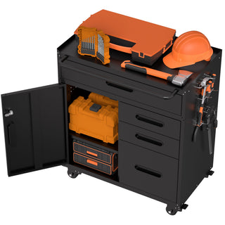 Rolling Tool Cabinet Heavy Duty Garage Storage With Lockable Doors & Drawers