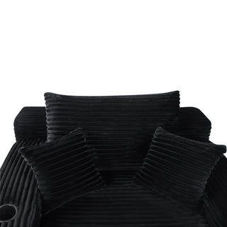 Convertible Chaise Lounge Chair With Wide Armrest & Throw Pillows - Black