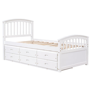 Platform Storage Bed Solid Wood Bed With 6 Drawers