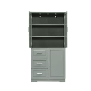 Tall And Wide Storage Cabinet With Doors For Bathroom Or Office, 3 Drawers - Gray