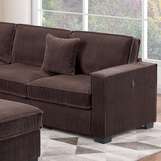 4 Piece Sectional Set With USB Ports, Left Arm Facing / Right Arm Facing Loveseat, Corner Wedge, Cocktail Ottoman, 2 Pillows - Chocolate