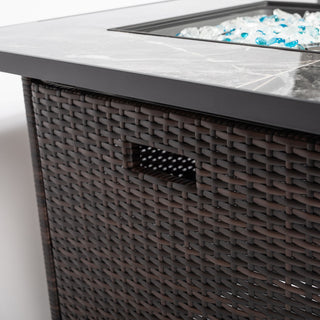 Outdoor Propane Gas Fire Pit Table With Lid With Glass Rocks And Rain Cover - Espresso