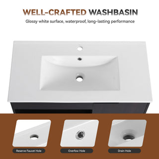 Wall Mounted Floating Bathroom Vanity With Open Shelf & Soft Close Door