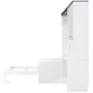 Multi Functional Murphy Bed With Sofa, Desk, And Storage Cabinet In, Full Size - White