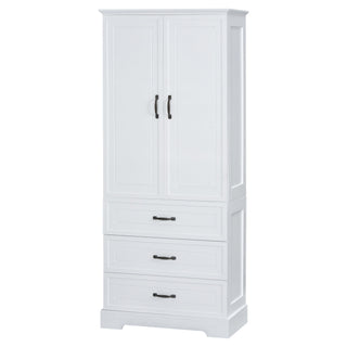 Tall Bathroom Storage Cabinet With 2 Doors And Drawers, Adjustable Shelf - White