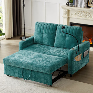 Modern Loveseat Pull Out Sofa Bed With Adjustable Backrest, Two Cup Holders, A Phone Holder, Three Charging Ports And Side Storage Pockets For Living Room