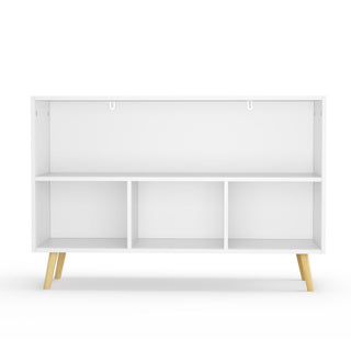 Bookcase With Collapsible Drawers, Book Display Storage Cabinet Organizer - White / Blue