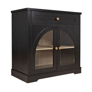 Sideboard Cabinet With 1 Drawer And 2 Arched Doors With Adjustable Shelves For Entryway - Black