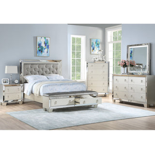 Nightstand With 2 Drawers And Mirror Accent - Silver