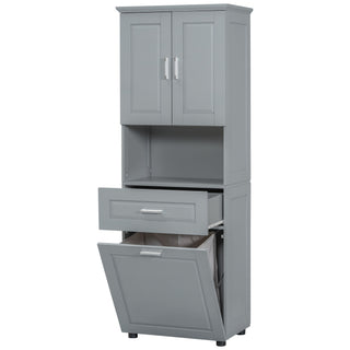 Tall Bathroom Cabinet With Tilt-Out Laundry Basket And Upper Storage