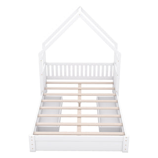 House Style Platform Bed With Guardrail And 2 Drawers