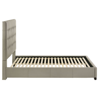 Queen Panel Platform Bed With Grid Tufted Headboard - Tan