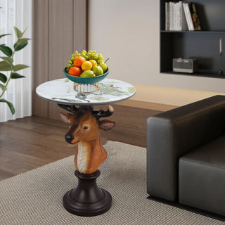 Deer Head Accent Table, Animal Statue For Living Room - Brown