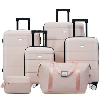 Hardshell Luggage Set 6 Piece With Duffel & Toiletry Bag, Lightweight Spinner Wheels, 16" / 20" / 24" / 28" Suitcases - Light Pink
