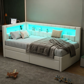 Upholstered Platform Bed With USB Ports And LED Belt