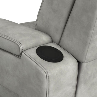 Prime Time - P3 Sofa With Ddt, 3.0 Table, 7 Colors (Led And Cup Holders), Reading Light, Vibration, Speaker, And Heat Massage - Leather Gel Light Gray