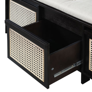 Entryway Shoe Bench With Drawers & Button Tufted Cushion
