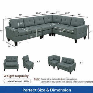 Modular L - Shaped Sectional Sofa 6 Seater 4 Piece Couch With Chaise