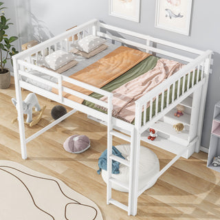 Loft Bed With 8 Open Storage Shelves And Built In Ladder