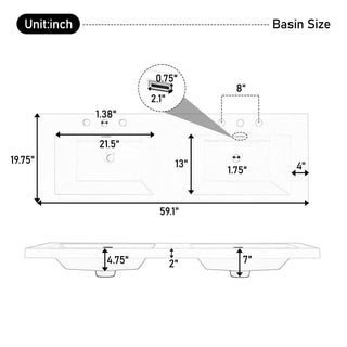 Bathroom Vanity With Double Sink, 3 Drawers, 2 Doors, Adjustable Shelves, Freestanding - White