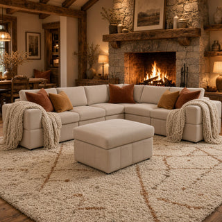 Oversized Modular Sectional Sofa, Reversible With Ottoman