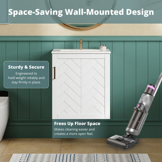 Modern Wall Mounted Bathroom Cabinet With Side Shelf And Ceramic Sink