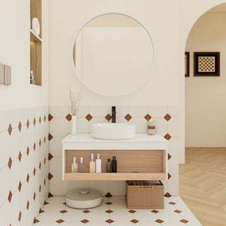Floating Bathroom Vanity With Glossy Round Vessel Sink