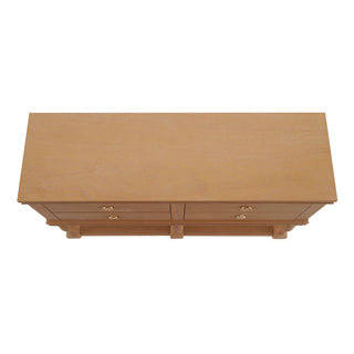 Console Table With 4 Soft Close Drawers, Thick Bottom Shelf For Living Room - Natural