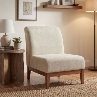 Upholstered Accent Chair - Beige / Walnut