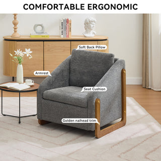 Modern Upholstered Armchair With Wooden Side Frame