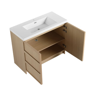 42" Freestanding Bathroom Vanity & Sink & 2 Soft Close Cabinet Doors - Oak / White