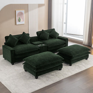 Sectional Sofa Upholstered Sofa With Two Removable Ottoman, Two USB Ports, Two Cup Holders And Large Storage Box For Living Room