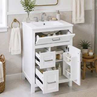 Modern Bathroom Vanity With Sink, Flip Drawer & 2 Drawers, Soft Close Hinges, Adjustable Shelf
