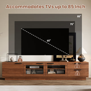 TV Stand With 2 Drawers, Doors & Cable Management, Soft Closing Hinges - Walnut