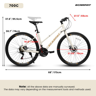 A28250 Road Bike With Aluminum Alloy Wheels, 21 Speed Gear System, Disc Brakes, Wide Tires
