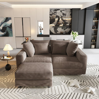 Deep Seat Convertible Sofa With Soft Pillows And Ottomans