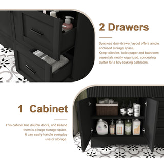 Bathroom Vanity, Fluted Cabinet, Soft Close Doors & Drawers, Single Faucet Hole, Sink Included - Black