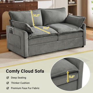 Modern Loveseat Sofa, Upholstered Couch With Side Storage Pockets