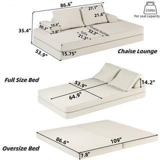 Multifunctional Convertible Sofa Bed With 2 Tumbler Backrests And 2 Pillows, Deep Seat Couch