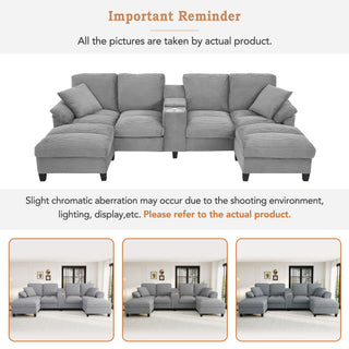 Modern U - Shaped Sectional Sofa With Storage Ottomans, USB Ports, And Cup Holders