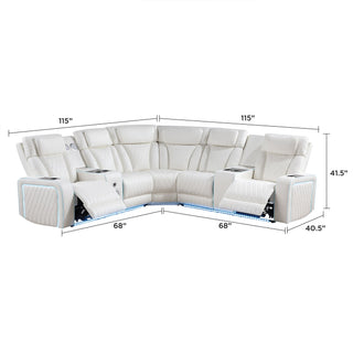 Electra - Power Recliner Sectional Sofa With Power Headrests, Console Loveseats, Wedge, LED Light Strip, Speakers