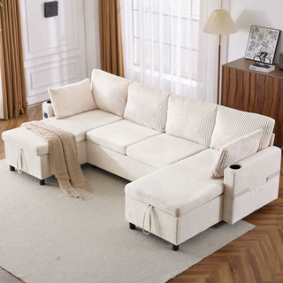 Sectional Sofa Bed With Pull Out Sleeper, USB Ports, Cup Holders