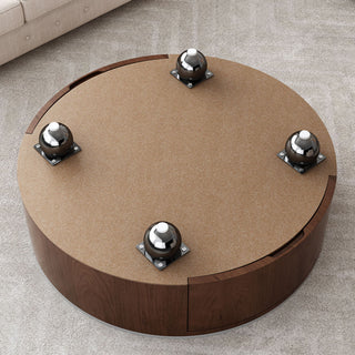 Round Coffee Table With 2 Drawers For Living Room - Walnut Brown / White / Multi