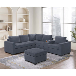 Contemporary L-Shaped Sectional Set With USB Console & Ottoman