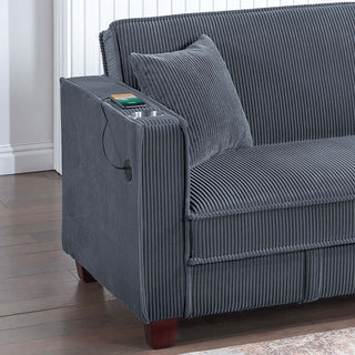 Modern Convertible Sofa With Hidden Storage USB Port, Cup Holder