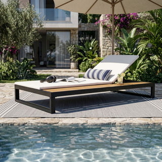 Chaise Lounge Set, 5 Position Adjustable, Flat Side Surface Storage